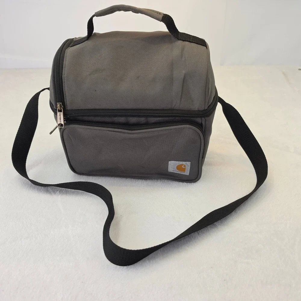 Carhartt Insulated Lunch Cooler Bag Charcoal Gray Dual Compartment Strap